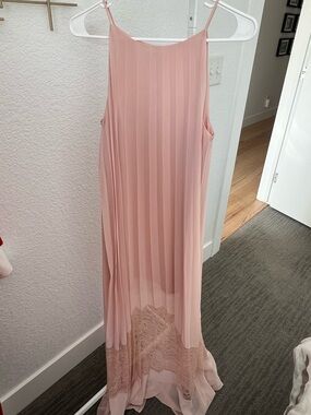 BCBGeneration Blush Pink Pleated Maxi Dress with Lace Trim